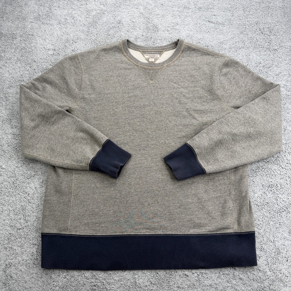 Wallace & Barnes Sweatshirt Mens XL Gray Navy Heavyweight Double V Crewneck